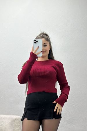 Bisiklet Yaka Triko Bordo - 4003.2043.