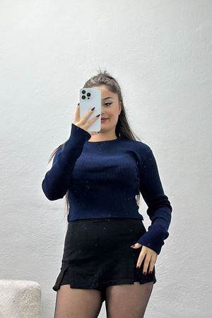 Bisiklet Yaka Triko Lacivert - 4003.2043.