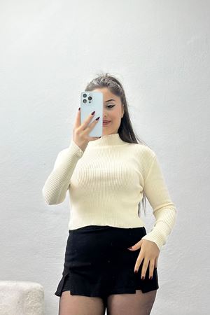 Yarım Balıkçı Yaka Triko Krem - 4049.2043.