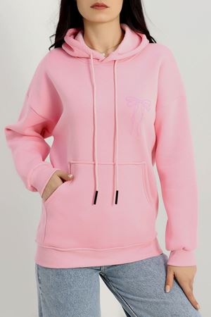 3 İplik Kanguru Cepli Kapşonlu Sweat Pembe - 42255.1878.