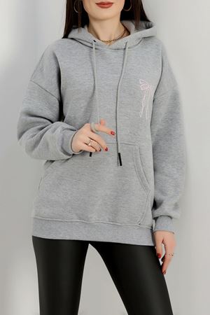 3 İplik Kanguru Cepli Kapşonlu Sweat Gri - 42255.1878.