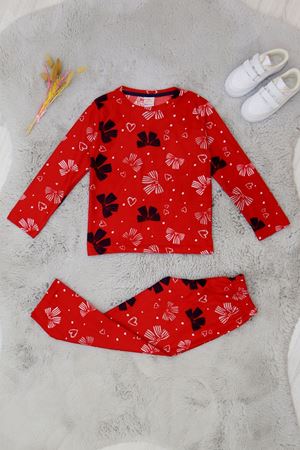 5-8 Yaş Süet Pijama Takımı Kırmızı - 42205.2028.