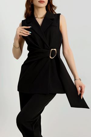 Dabıl Kumaş Bağlamalı Astarlı Yelek Siyah - 31359.1397.