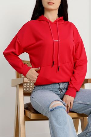 2 İplik Kapşonlu Baskılı Sweatshirt Fuşya - 31316.1878.
