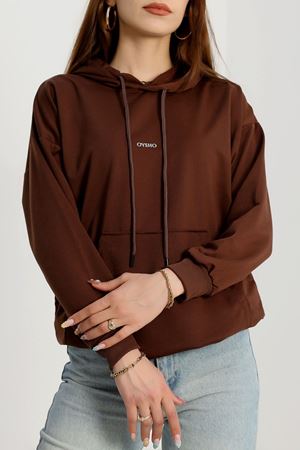 2 İplik Kapşonlu Baskılı Sweatshirt Acıkahve - 31316.1878.