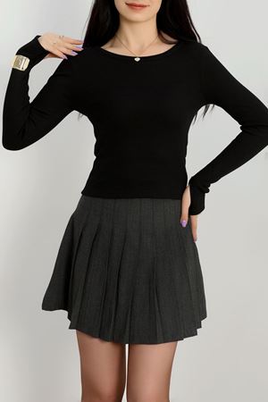 Bisiklet Yaka Parmak Geçmeli Kaşkorse Body Siyah - 70708.1748.