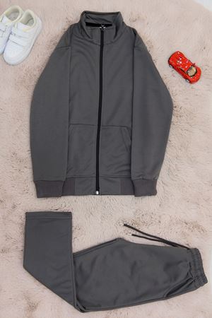 9-12 Yaş İki İplik Şardonsuz Fermuarlı Takım Füme - 42197.1937.