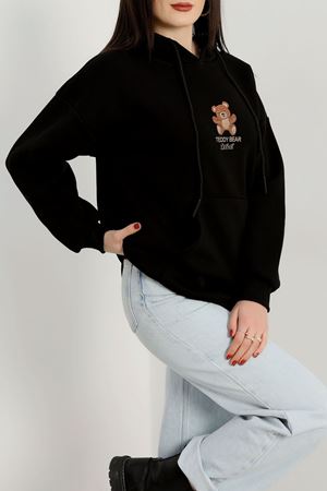 3 İplik Kanguru Cepli Kapşonlu Sweat Siyah - 42254.1878.