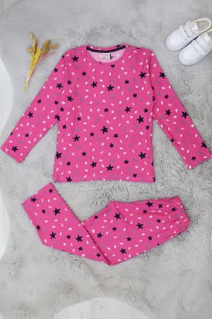 9-12 Yaş Süet Pijama Takımı Fuşyayıldız - 42204.2028.