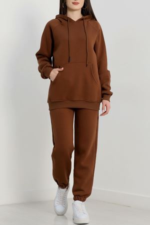 Kapşonlu Crop Eşofman Takımı Kahve - 20965.1878.