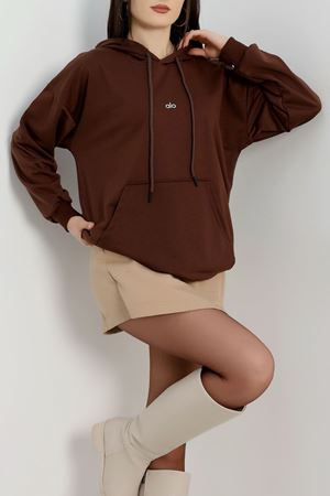 2 İplik Kapşonlu Baskılı Sweatshirt Acıkahve - 31315.1878.