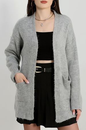 Şardonlu Triko Hırka Gri - 31054.1766.