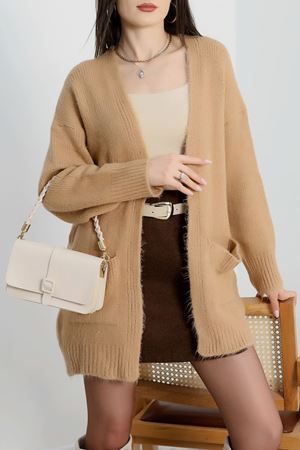 Şardonlu Triko Hırka Mocha - 31054.1766.