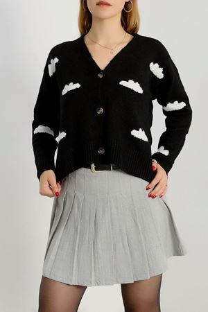 Şardonlu Düğmeli Hırka Siyahtaş - 31059.1766.