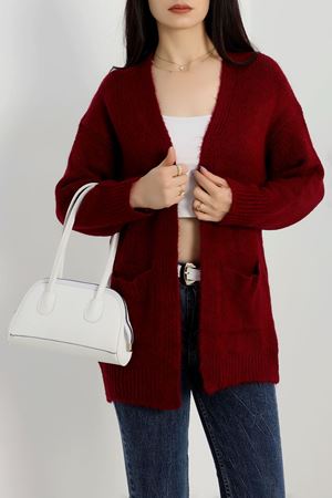 Şardonlu Triko Hırka Bordo - 31054.1766.