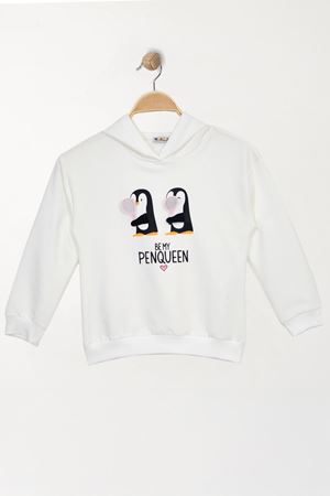 2 İp Penguen Baskılı 3-7 Yaş Kapüşonlu Sweatshirt Beyaz - 625503.1576.