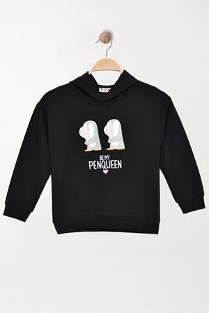 2 İp Penguen Baskılı 3-7 Yaş Kapüşonlu Sweatshirt Siyah - 625503.1576.