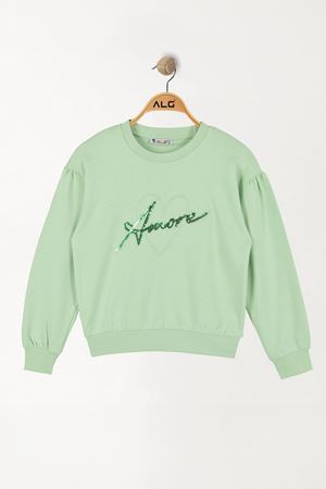 Amore Baskılı 10-13 Yaş Sweatshirt Yeşil - 7264166.1576.