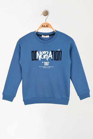 Baskılı 3 İp Şardonlu 10-13 Yaş Sweatshirt Mavi - 3264176.1576.