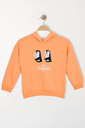 2 İp Penguen Baskılı 3-7 Yaş Kapüşonlu Sweatshirt Turuncu - 625503.1576.