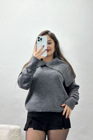 Şal Yaka Triko Antrasit - 2256.1765.