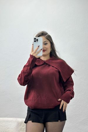Şal Yaka Triko Bordo - 2256.1765.