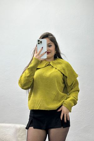 Şal Yaka Triko Yağyeşili - 2256.1765.