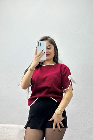 Kısa Kollu Triko Bordo - 2278.1765.
