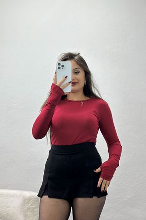 Bisiklet Yaka Parmak Geçmeli Viskon Body Bordo - 40075.599.