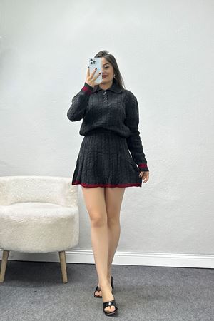 Polo Yaka Etekli Triko Takım Antrasit - 2300.1765.