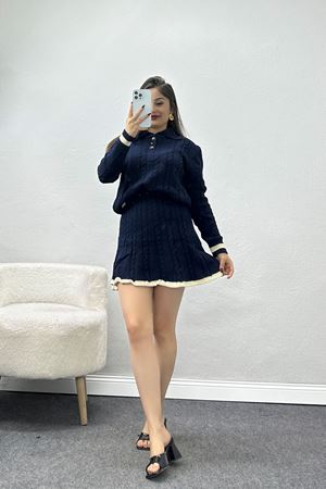 Polo Yaka Etekli Triko Takım Lacivert - 2300.1765.