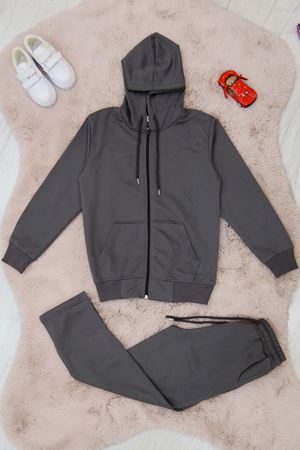 9-12 Yaş İki İplik Şardonsuz Fermuarlı Kapşonlu Takım Füme - 42199.1937.