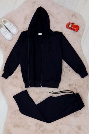 9-12 Yaş İki İplik Şardonsuz Fermuarlı Kapşonlu Takım Lacivert - 42199.1937.