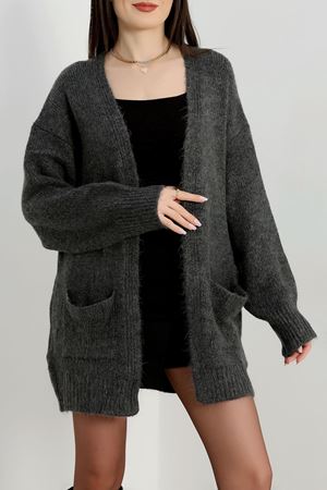 Şardonlu Triko Hırka Füme - 31054.1766.