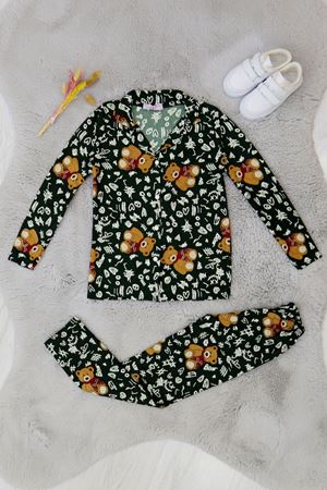 5-12 Yaş Süet Düğmeli Pijama Takımı Zümrüt - 50760.1048.