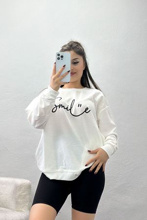 2 İplik Baskılı Sweatshirt Ekrusiyah - 31300.1878.