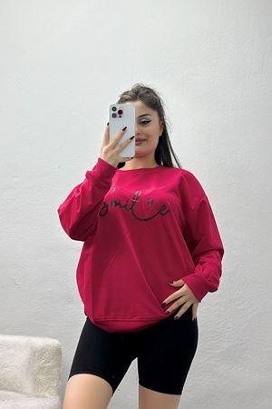 2 İplik Baskılı Sweatshirt Fuşyasiyah - 31300.1878.