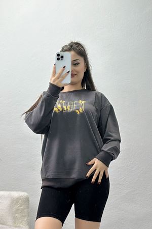 2 İplik Baskılı Sweatshirt Antrasit - 31303.1878.