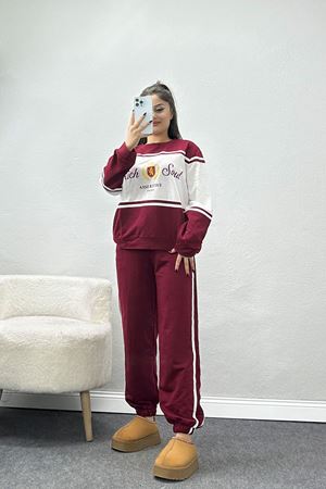 Baskılı 2 İplik Eşofman Takımı Bordo - 50739.1005.