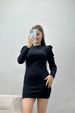 Omuz Detaylı Kaşkorse Elbise Siyah - 70711.1748.