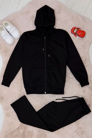 9-12 Yaş İki İplik Şardonsuz Fermuarlı Kapşonlu Takım Siyah - 42199.1937.