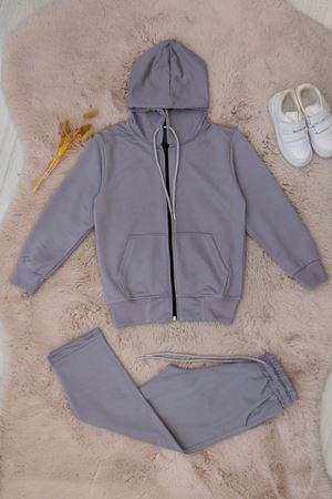 5-8 Yaş İki İplik Şardonsuz Fermuarlı Kapşonlu Takım Gri - 42198.1937.