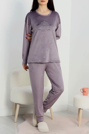 Likralı Fransız Kadife Pijama Takımı Lila - 42068.1049.