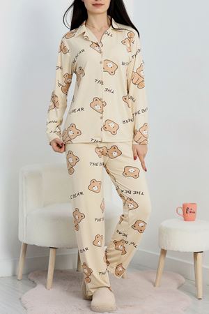 Soft Milan Düğmeli Pijama Takımı Bejbisküvi - 7511.1287.