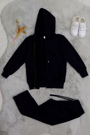 5-8 Yaş İki İplik Şardonsuz Fermuarlı Kapşonlu Takım Lacivert - 42198.1937.