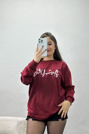 2 İplik Baskılı Sweatshirt Bordoekru - 31299.1878.