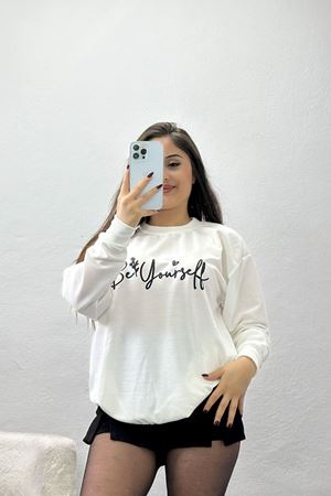 2 İplik Baskılı Sweatshirt Ekrusiyah - 31299.1878.