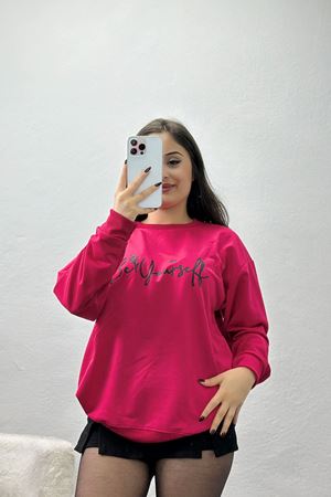 2 İplik Baskılı Sweatshirt Fuşya - 31299.1878.