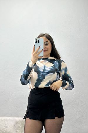 Desenli Dik Yaka Sandy Bluz Bejsiyah - 70752.1949.