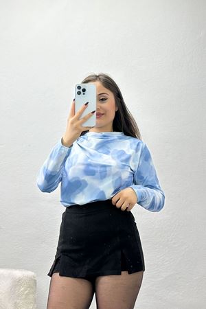 Desenli Dik Yaka Sandy Bluz Mavi - 70752.1949.